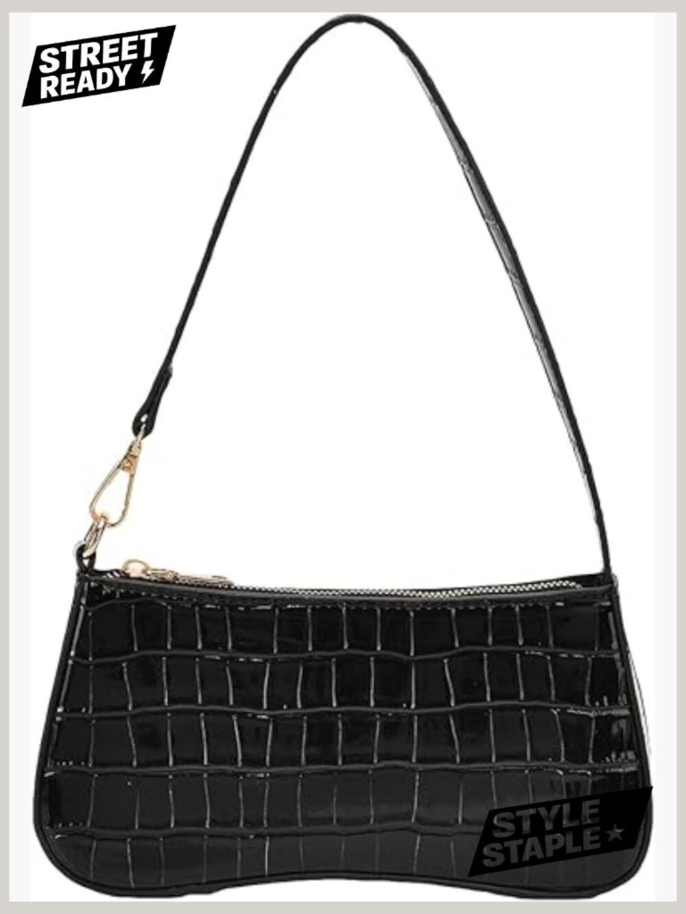 Crocodile Print Shoulder Bag Clutch Purse Zipper Closure
